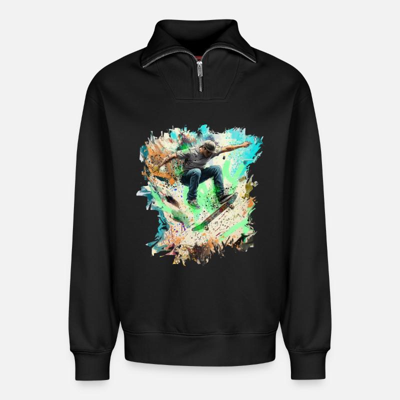 skateboarden - Relaxed Unisex Organic Half Zip Sweatshirt – von SPREAD - Schwarz