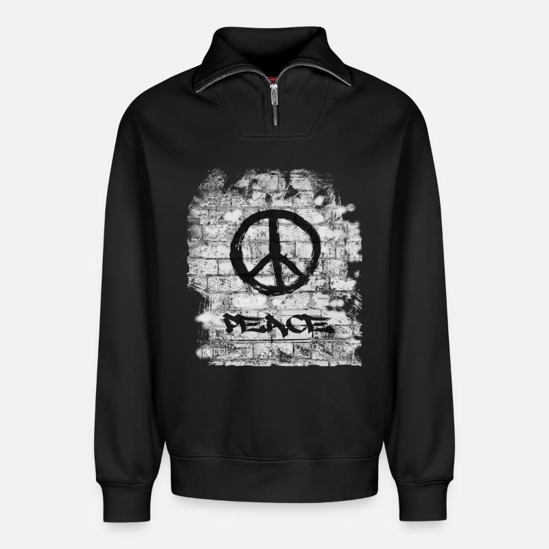 Peace - Relaxed Unisex Organic Half Zip Sweatshirt – by SPREAD - black