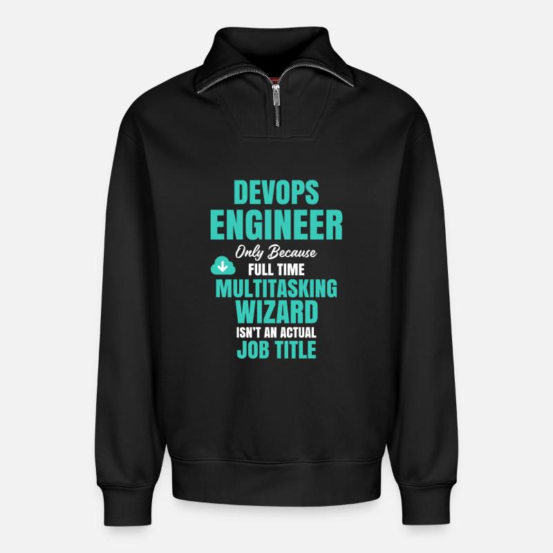 DevOps Engineer Multitasking Wizard - Relaxed Unisex Organic Half Zip Sweatshirt – by SPREAD - black