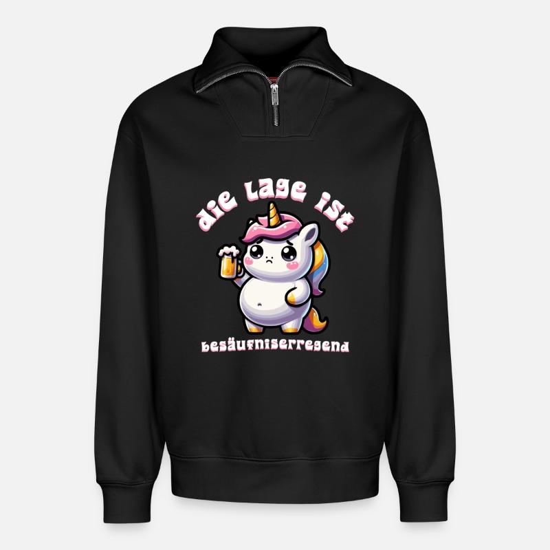 Süßes Einhorn Bier Feier - Relaxed Unisex Organic Half Zip Sweatshirt – von SPREAD - Schwarz