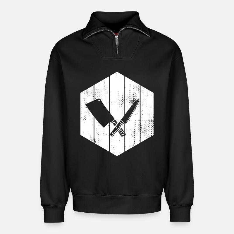 Messer Hackbeil Zeichnung - Relaxed Unisex Organic Half Zip Sweatshirt – von SPREAD - Schwarz