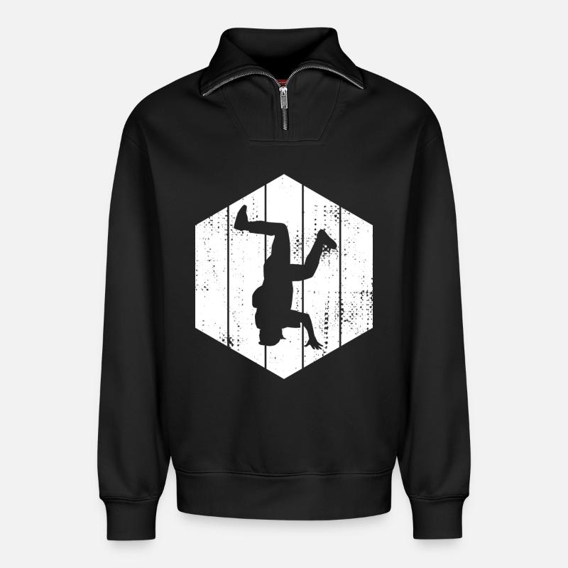 Breakdancer Drawing - Relaxed Unisex Organic Half Zip Sweatshirt – by SPREAD - black
