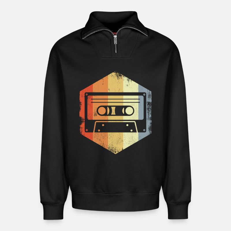 Retro 80er Kassette - Relaxed Unisex Organic Half Zip Sweatshirt – von SPREAD - Schwarz