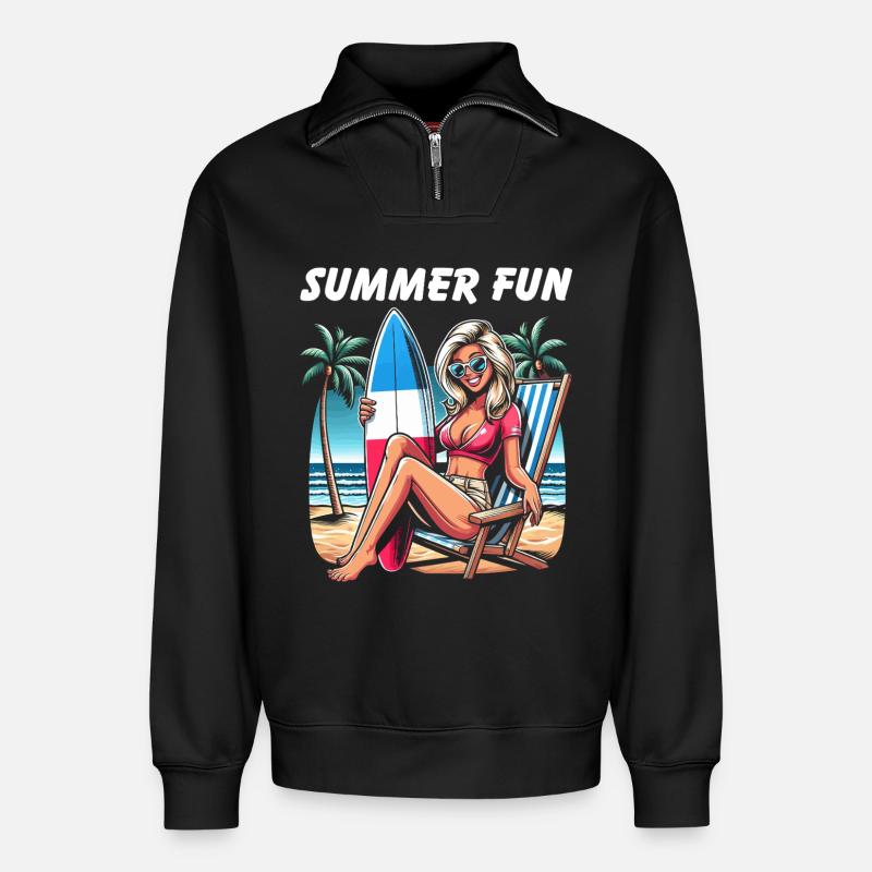 Summer Beach Haute Couture - Relaxed Unisex Organic Half Zip Sweatshirt – by SPREAD - black