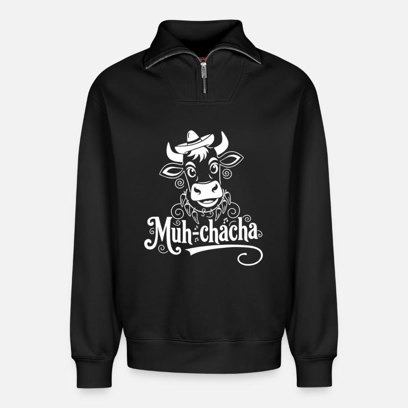 Muh-ChaCha Kuh mit Schnörkeln - Relaxed Unisex Organic Half Zip Sweatshirt – von SPREAD - Schwarz