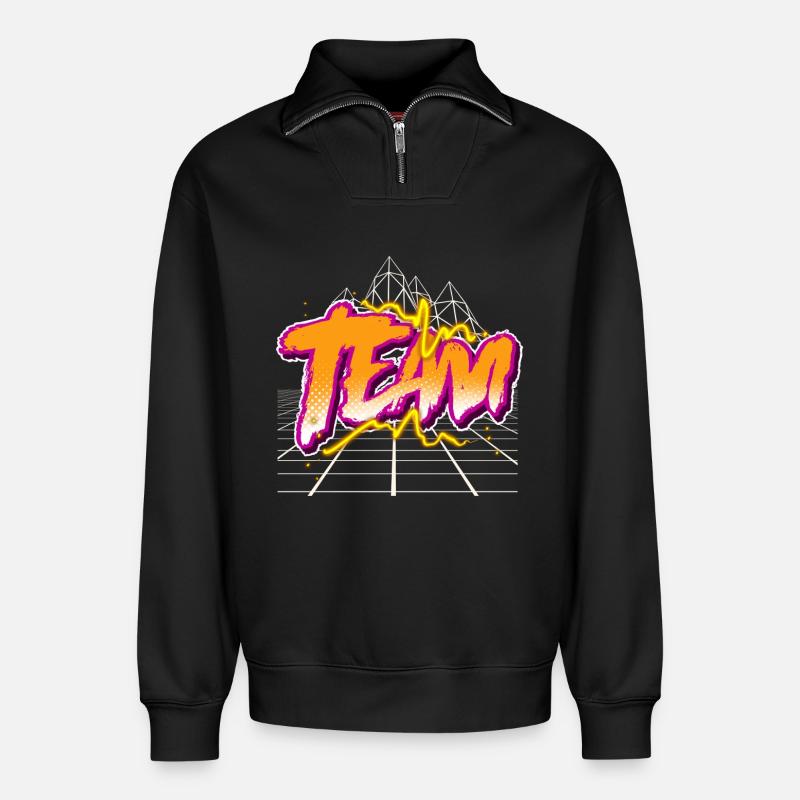 Team - Relaxed Unisex Organic Half Zip Sweatshirt – von SPREAD - Schwarz