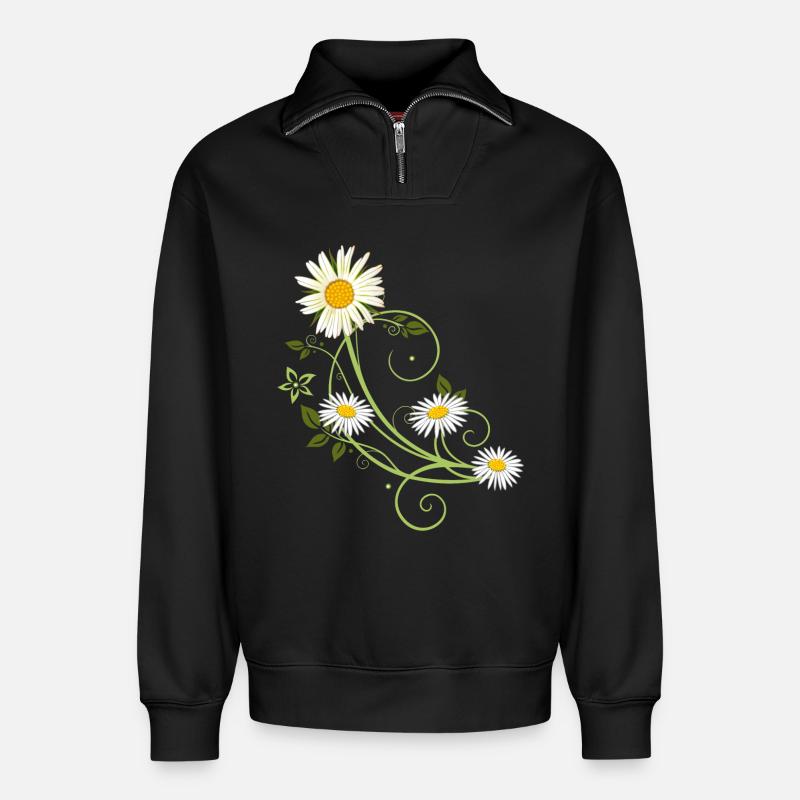 Ranke mit Margerite und Gänseblümchen - Relaxed Unisex Organic Half Zip Sweatshirt – von SPREAD - Schwarz