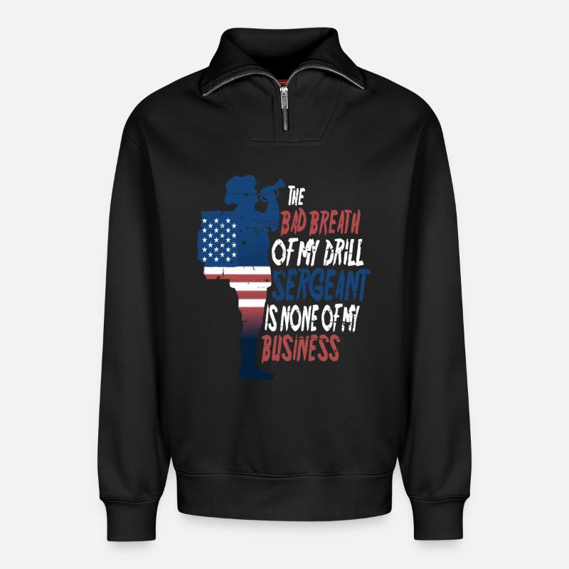 Drill Sergeant - Relaxed Unisex Organic Half Zip Sweatshirt – by SPREAD - black