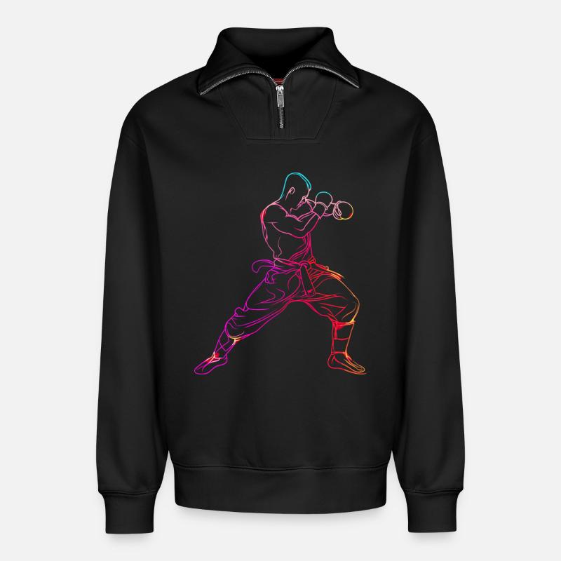 Oldschool Kickboxer - Relaxed Unisex Organic Half Zip Sweatshirt – von SPREAD - Schwarz