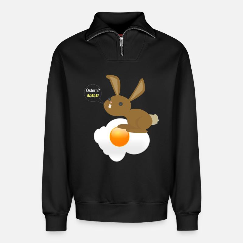 Bunny Easter Egg Egg Egg - Relaxed Unisex Organic Half Zip Sweatshirt – by SPREAD - black