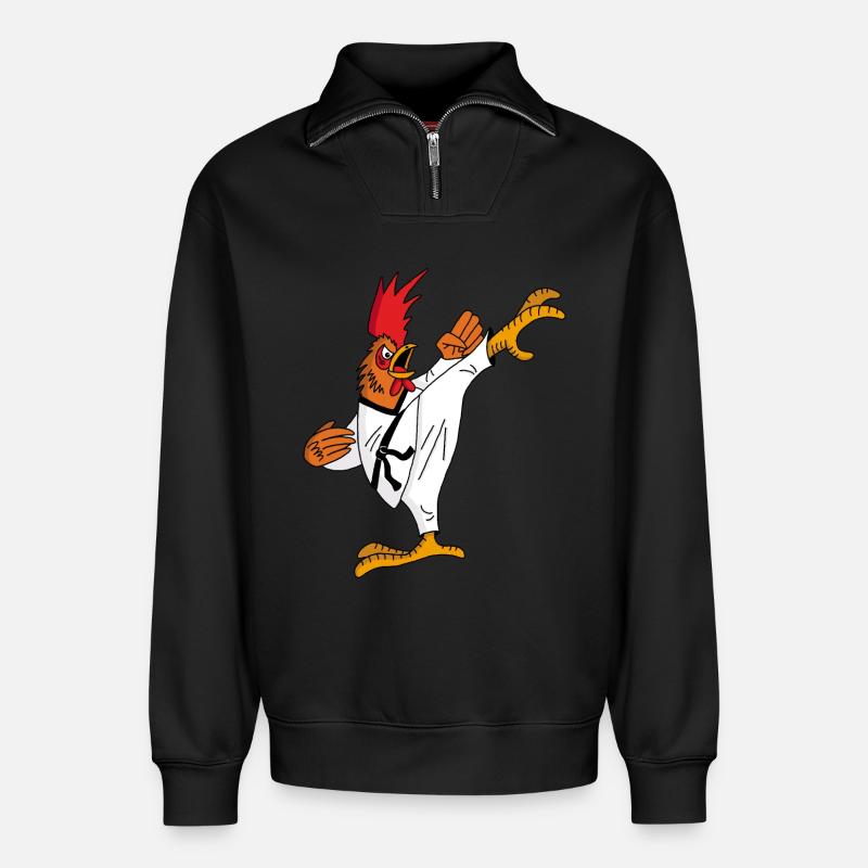 Coq et karaté - Sweat unisexe décontracté en coton biologique à demi-zip – de SPREAD - noir