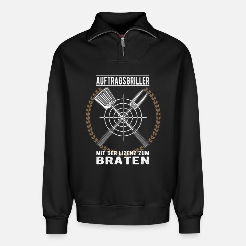 Auftragsgriller - Relaxed Unisex Organic Half Zip Sweatshirt – von SPREAD - Schwarz