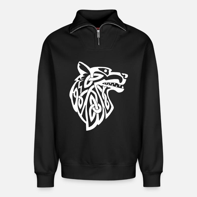Wolf weiß Wikinger - Relaxed Unisex Organic Half Zip Sweatshirt – von SPREAD - Schwarz