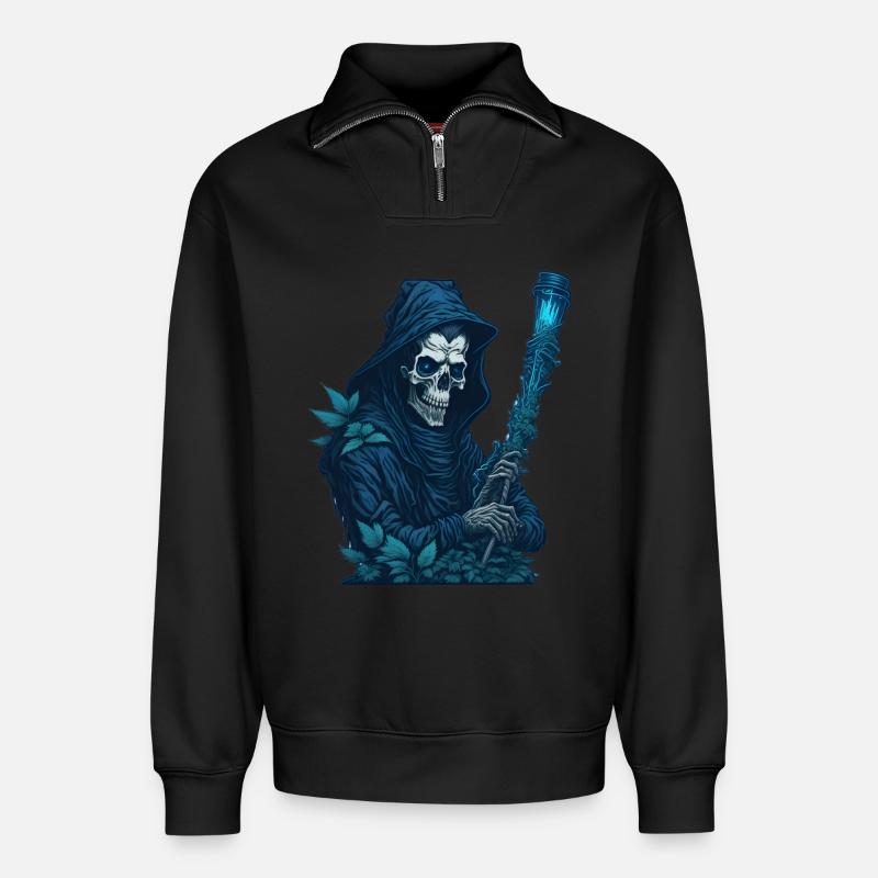 Sensenmann mit Gras Pfeife - Relaxed Unisex Organic Half Zip Sweatshirt – von SPREAD - Schwarz