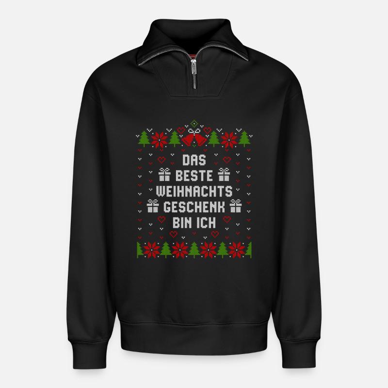 Das beste Weihnachtsgeschenk bin ich - Relaxed Unisex Organic Half Zip Sweatshirt – von SPREAD - Schwarz
