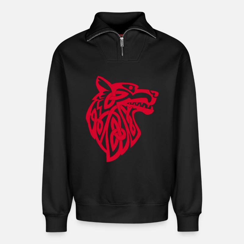 Wikinger Roter Wolf - Relaxed Unisex Organic Half Zip Sweatshirt – von SPREAD - Schwarz