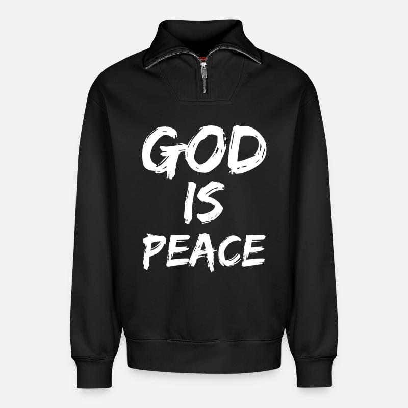 god is peace - Relaxed Unisex Organic Half Zip Sweatshirt – by SPREAD - black