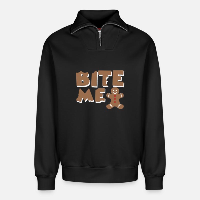 bite me - Relaxed Unisex Organic Half Zip Sweatshirt – von SPREAD - Schwarz