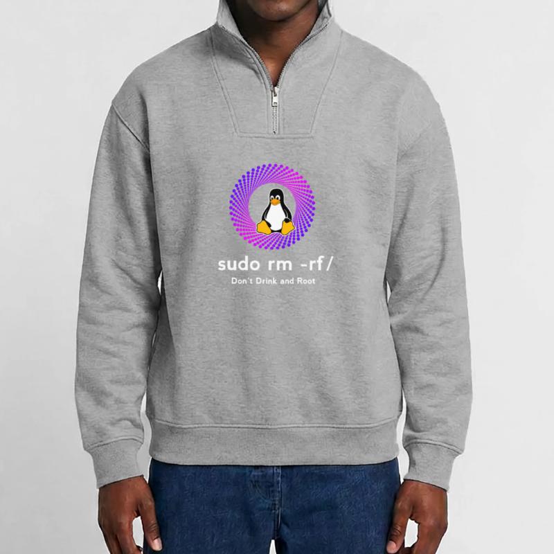 Ordinateur Sys admin Penguin Nerd pc sudo rm -rf cod Sweat unisexe décontracté en coton biologique à demi-zip – de SPREAD