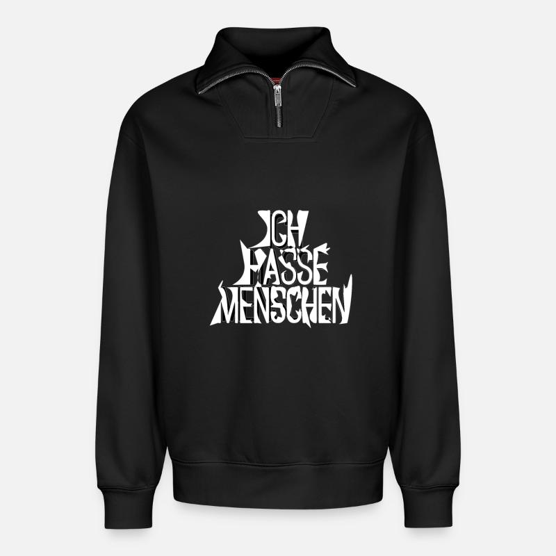 Ich Hasse Menschen - Relaxed Unisex Organic Half Zip Sweatshirt – von SPREAD - Schwarz