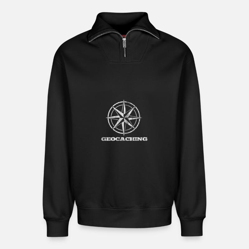Geocaching - Relaxed Unisex Organic Half Zip Sweatshirt – von SPREAD - Schwarz