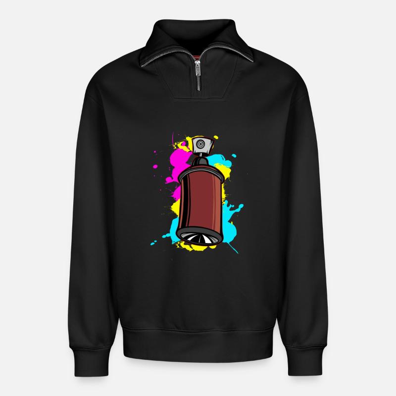 Bunter Schalfspray mit Graffiti-Design - Relaxed Unisex Organic Half Zip Sweatshirt – von SPREAD - Schwarz