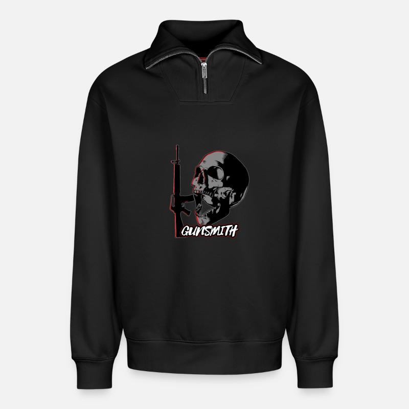 Gunsmith Skull Design - Relaxed Unisex Organic Half Zip Sweatshirt – von SPREAD - Schwarz