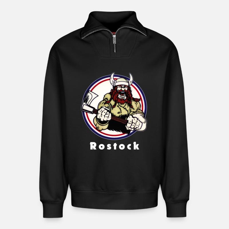 Rostocker Wikinger - Relaxed Unisex Organic Half Zip Sweatshirt – von SPREAD - Schwarz