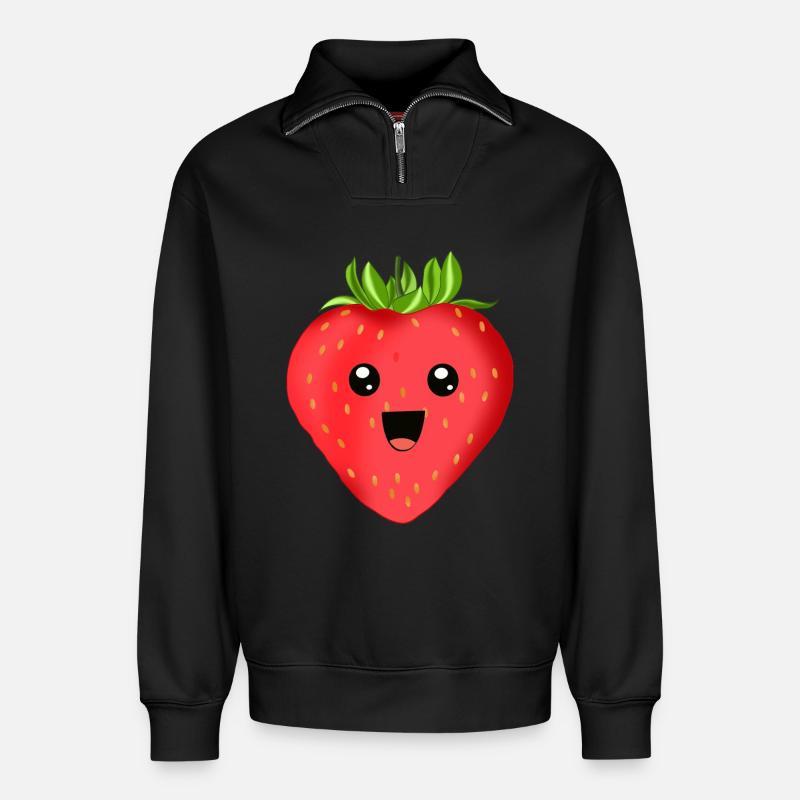 Fröhliche Erdbeere - Relaxed Unisex Organic Half Zip Sweatshirt – von SPREAD - Schwarz