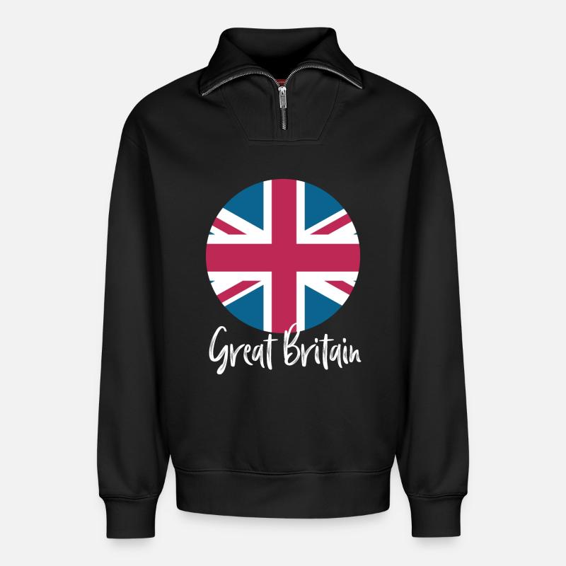 Great Britain - Relaxed Unisex Organic Half Zip Sweatshirt – von SPREAD - Schwarz