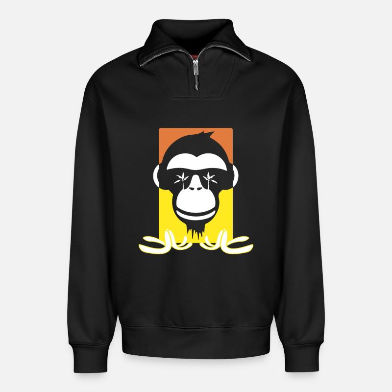 Funny Monkey - Relaxed Unisex Organic Half Zip Sweatshirt – by SPREAD - black