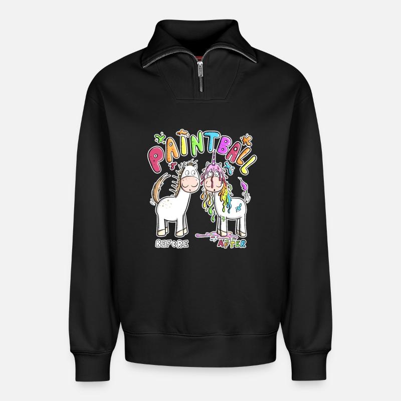 Paintball - Relaxed Unisex Organic Half Zip Sweatshirt – von SPREAD - Schwarz