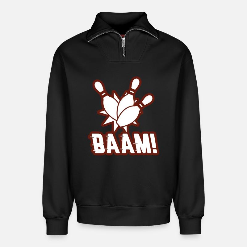 Bowling Strike - Relaxed Unisex Organic Half Zip Sweatshirt – von SPREAD - Schwarz