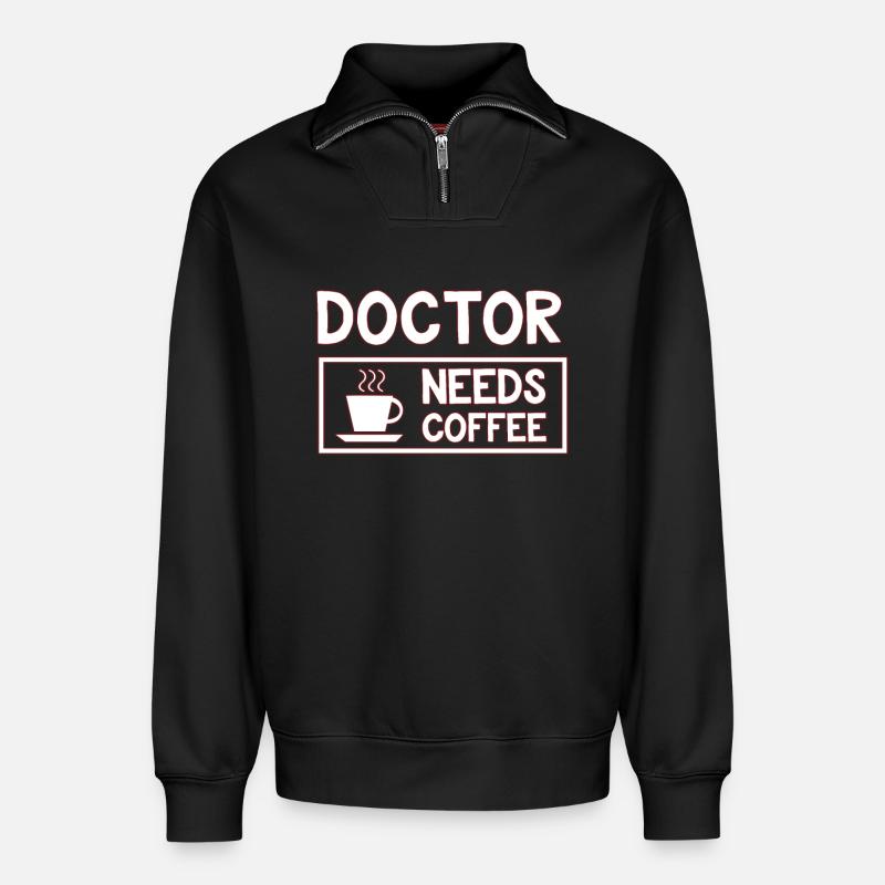 Arzt Kaffee - Relaxed Unisex Organic Half Zip Sweatshirt – von SPREAD - Schwarz