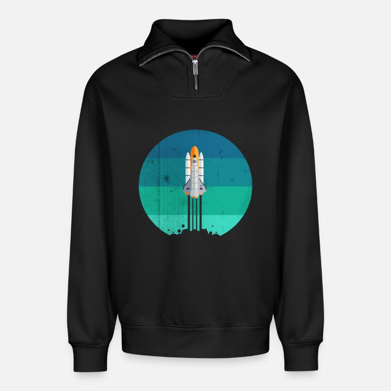 Space rocket rocket launch - Relaxed Unisex Organic Half Zip Sweatshirt – by SPREAD - black