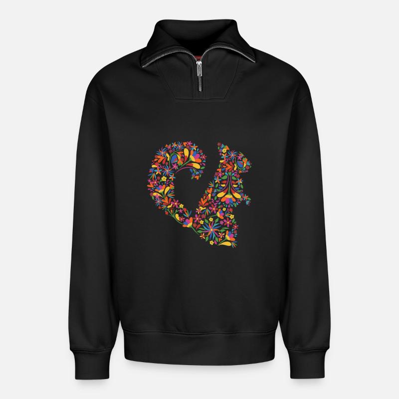 Blumen-Eichhörnchen - Relaxed Unisex Organic Half Zip Sweatshirt – von SPREAD - Schwarz