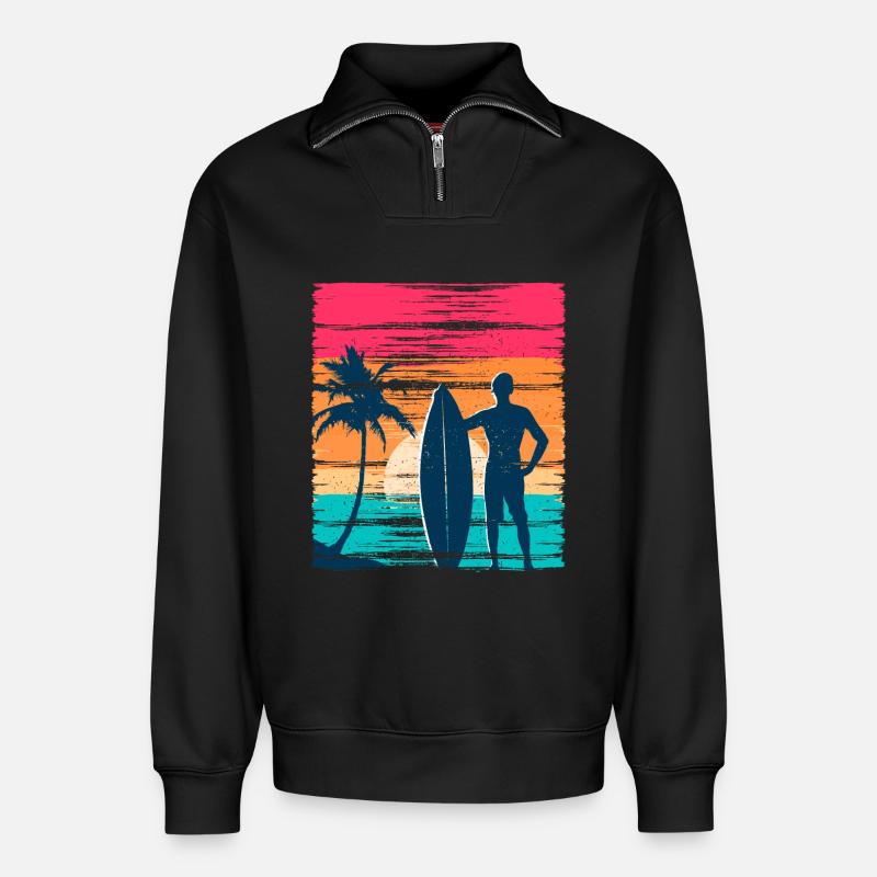Surfer Sunset Retro - Relaxed Unisex Organic Half Zip Sweatshirt – von SPREAD - Schwarz