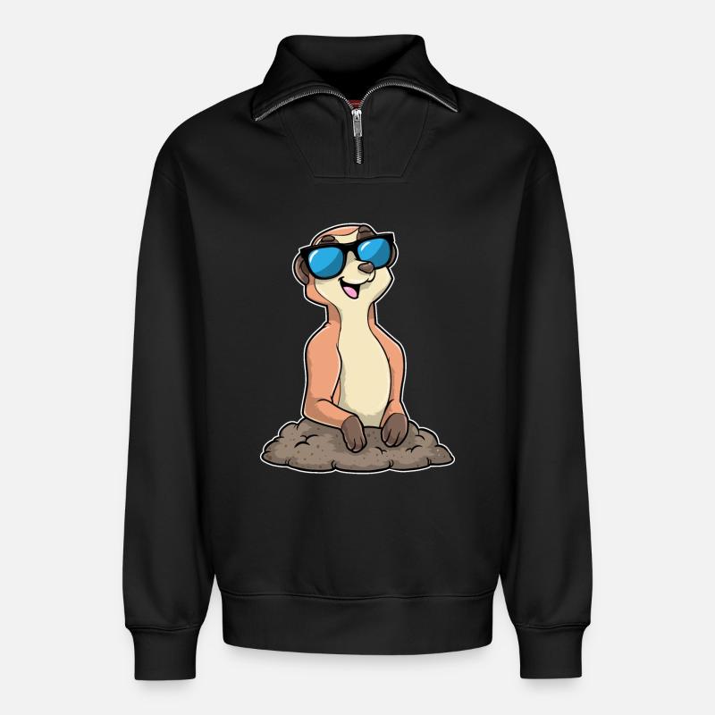 Erdmännchen mit Brille - Relaxed Unisex Organic Half Zip Sweatshirt – von SPREAD - Schwarz