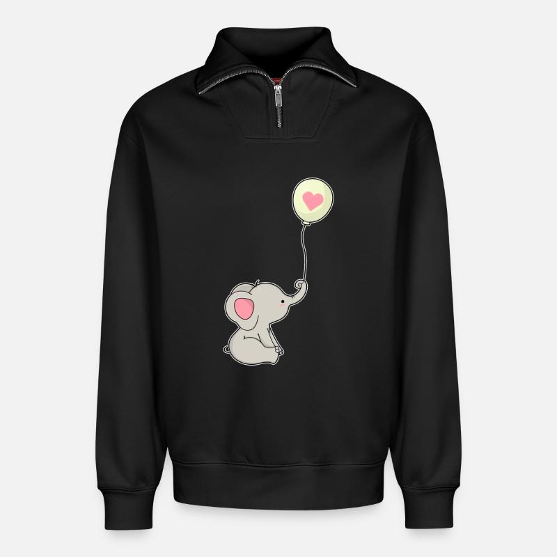 Elefant & Luftballon mit Herz - Relaxed Unisex Organic Half Zip Sweatshirt – von SPREAD - Schwarz
