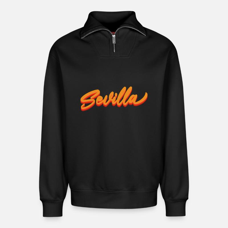 Sevilla Gradient Script Logo - Relaxed Unisex Organic Half Zip Sweatshirt – von SPREAD - Schwarz