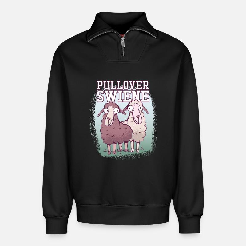 Pulloverswiene Plattdeutsch Ostfriesisch Schafe - Relaxed Unisex Organic Half Zip Sweatshirt – von SPREAD - Schwarz