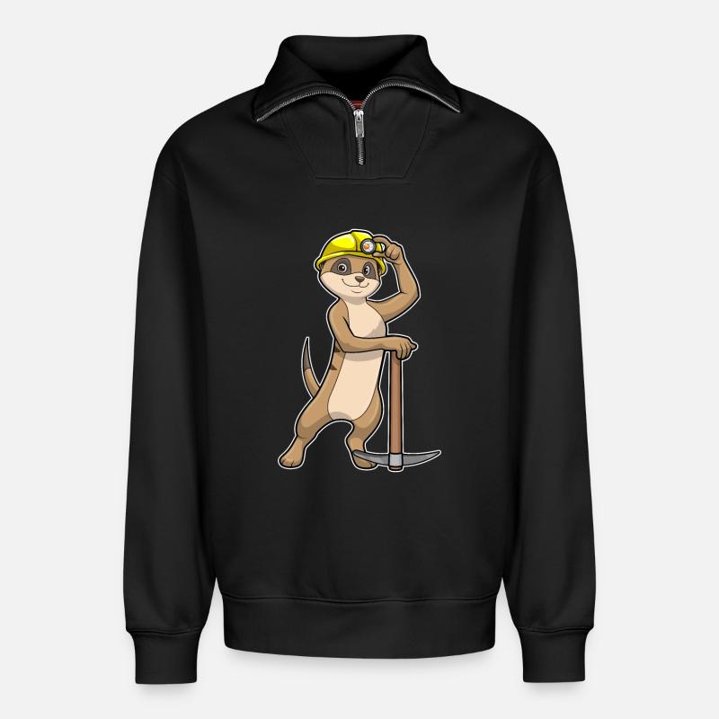 Erdmännchen als Bergarbeiter mit Spitzhacke - Relaxed Unisex Organic Half Zip Sweatshirt – von SPREAD - Schwarz