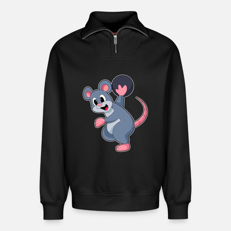 Boule de bowling rat - Sweat unisexe décontracté en coton biologique à demi-zip – de SPREAD - noir