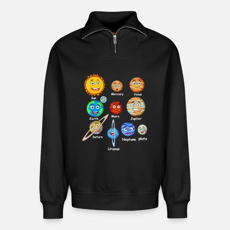 Solar system planets - Relaxed Unisex Organic Half Zip Sweatshirt – by SPREAD - black
