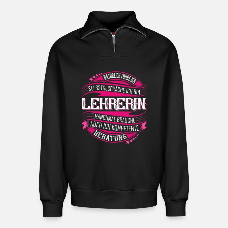 Lehrerin - Relaxed Unisex Organic Half Zip Sweatshirt – von SPREAD - Schwarz