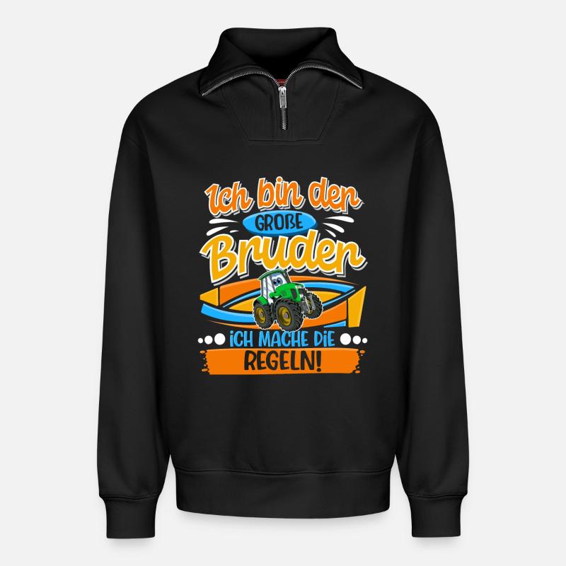 Traktor Großer Bruder - Relaxed Unisex Organic Half Zip Sweatshirt – von SPREAD - Schwarz