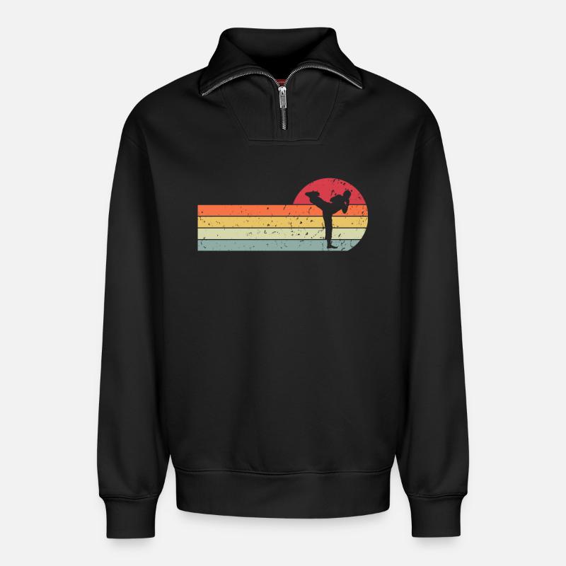 Karate - Relaxed Unisex Organic Half Zip Sweatshirt – von SPREAD - Schwarz