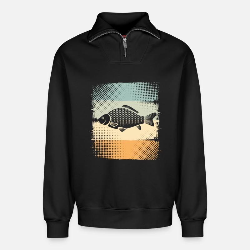Carp - Relaxed Unisex Organic Half Zip Sweatshirt – by SPREAD - black