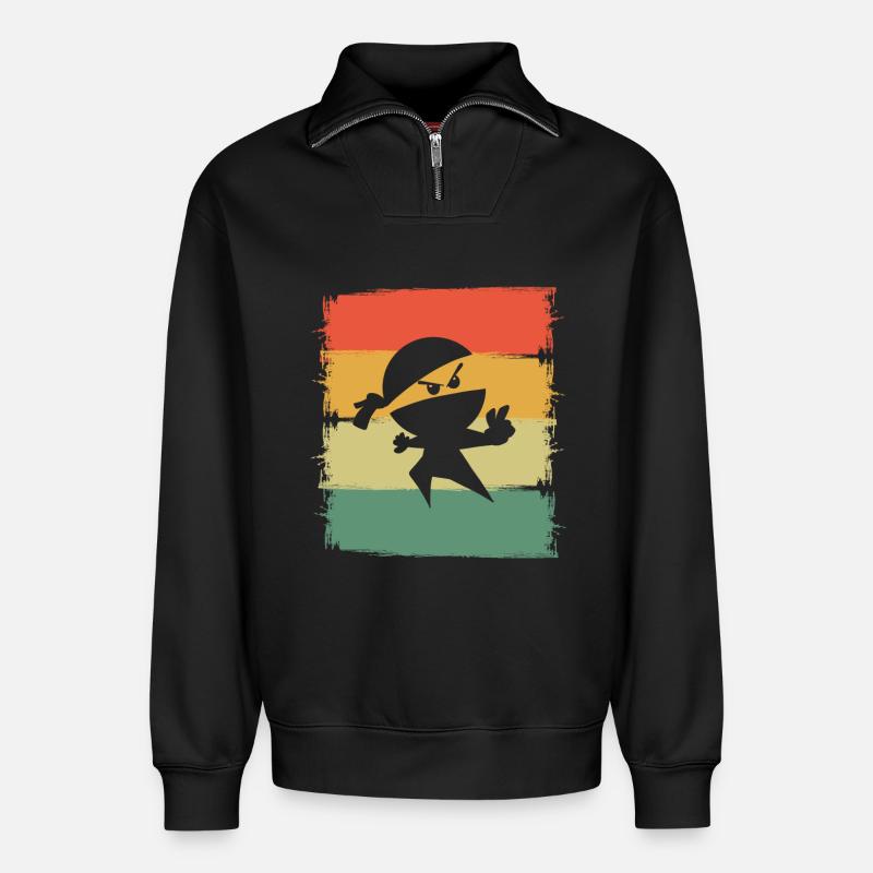 Ninja - Relaxed Unisex Organic Half Zip Sweatshirt – von SPREAD - Schwarz