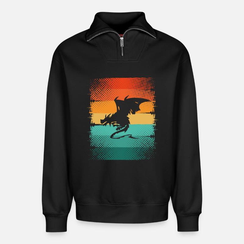 Drache - Relaxed Unisex Organic Half Zip Sweatshirt – von SPREAD - Schwarz